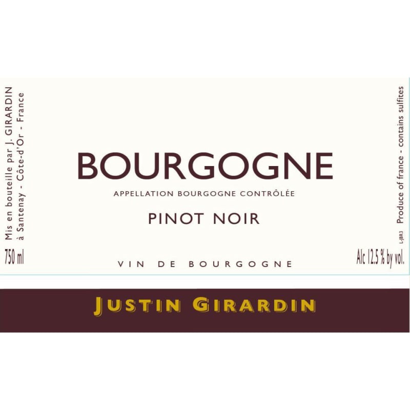 Justin Girardin Bourgogne Pinot Noir 2015 Front Label
