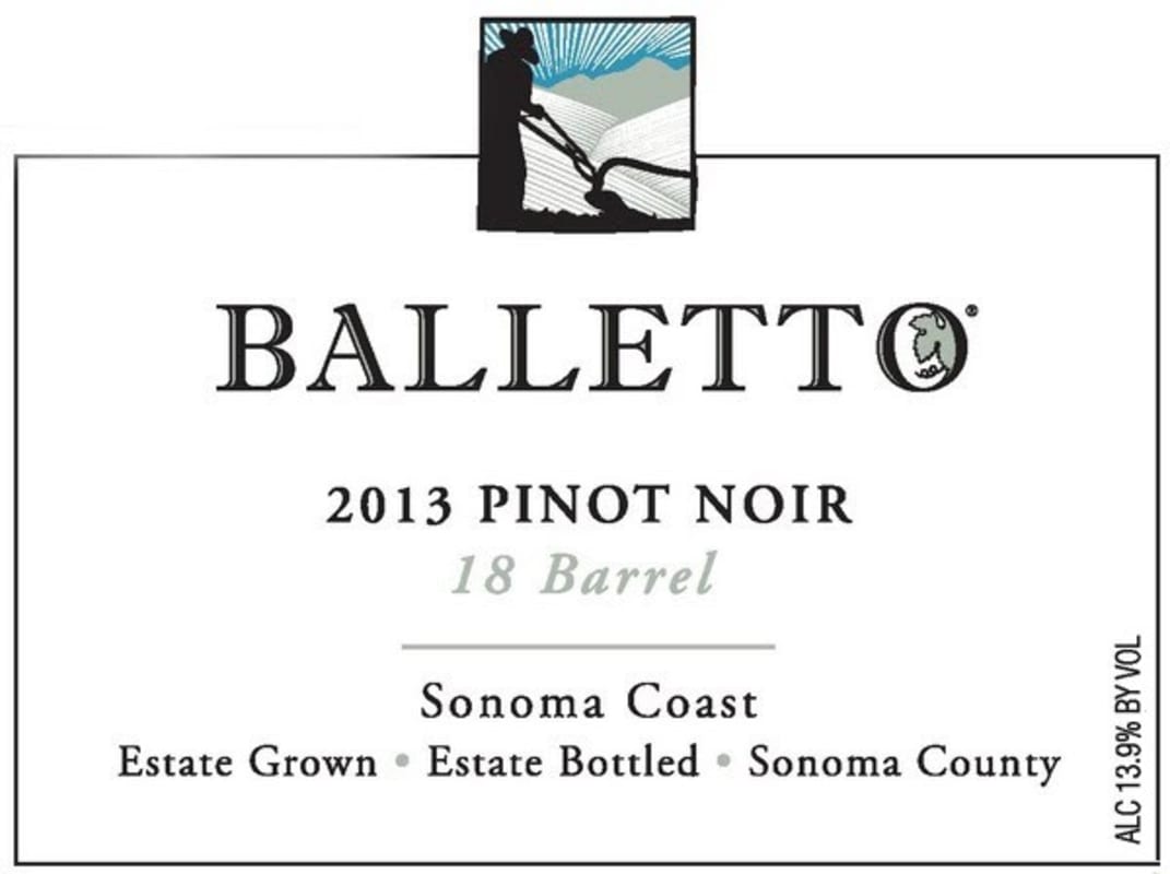 Balletto Winery 18 Barrel Pinot Noir 2013 Front Label