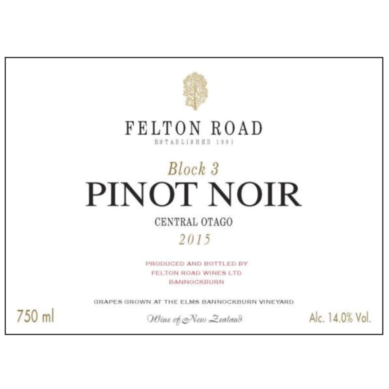 Felton Road Block 3 Pinot Noir 2015 Front Label