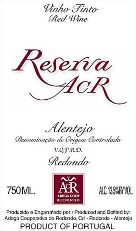 Adega Cooperativa de Redondo ACR Reserva Vinho Tinto 2006 Front Label