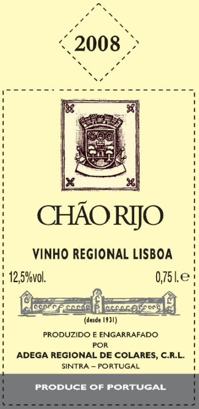 Adega Regional de Colares Chao Rijo Tinto 2008 Front Label