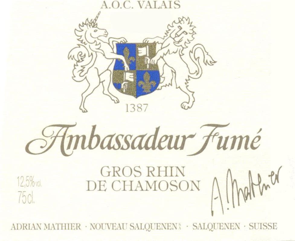 Adrian Mathier Nouveau Salquenen Gros Rhin de Chamoson Ambassadeur Fume 2012 Front Label