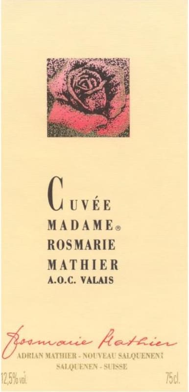 Adrian Mathier Nouveau Salquenen Cuvee Madame Rosmarie Mathier Blanc 2013 Front Label