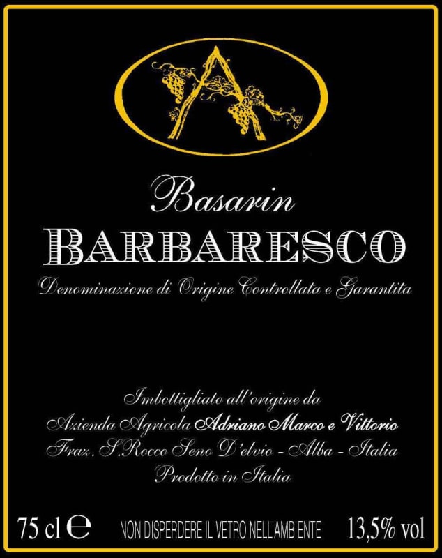 Adriano Marco e Vittorio Basarin Barbaresco 2005 Front Label