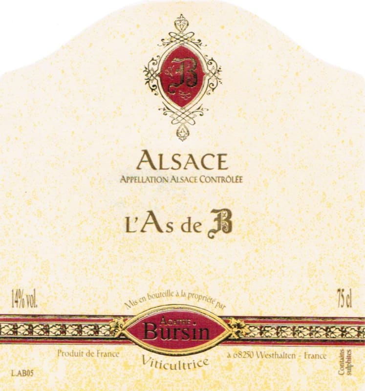 Agathe Bursin Alsace L'As de B 2012 Front Label