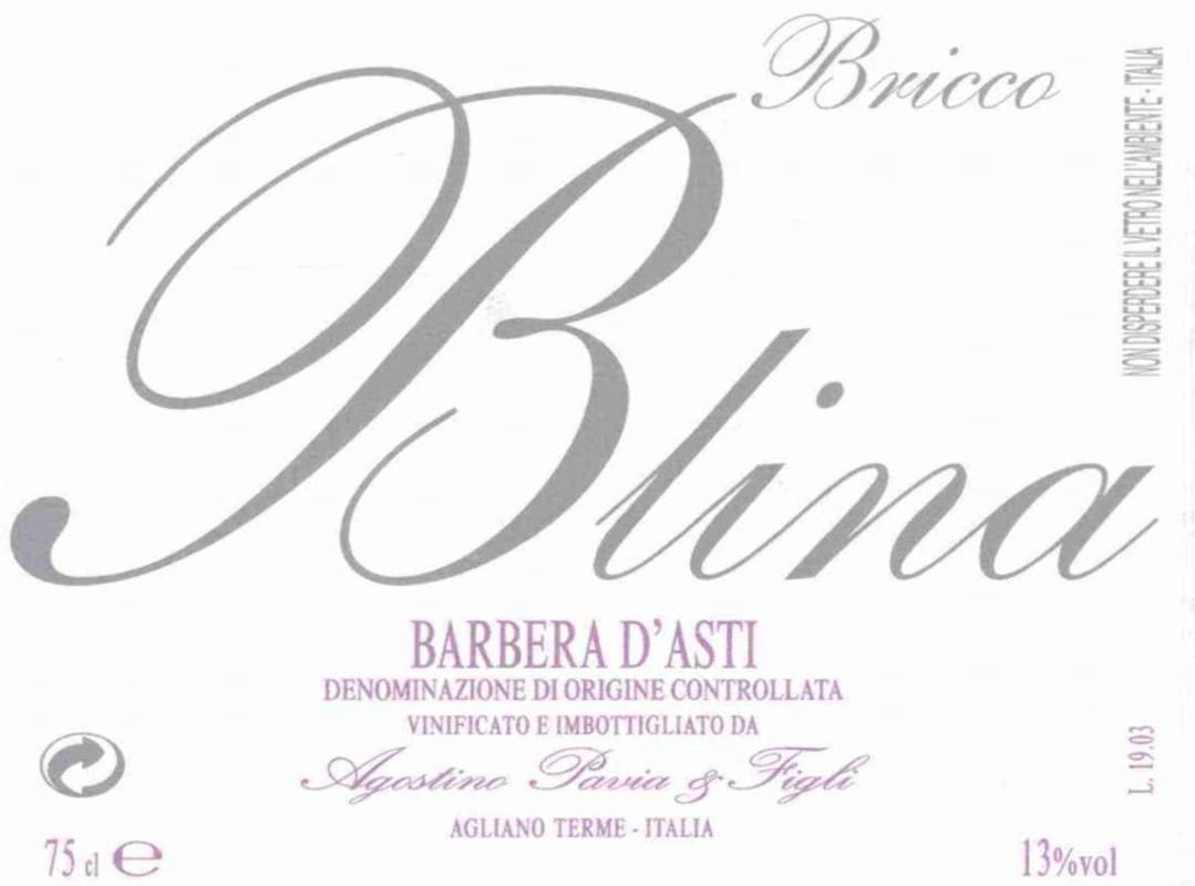Agostino Pavia e Figli Bricco Blina Barbera d'Asti 2012 Front Label