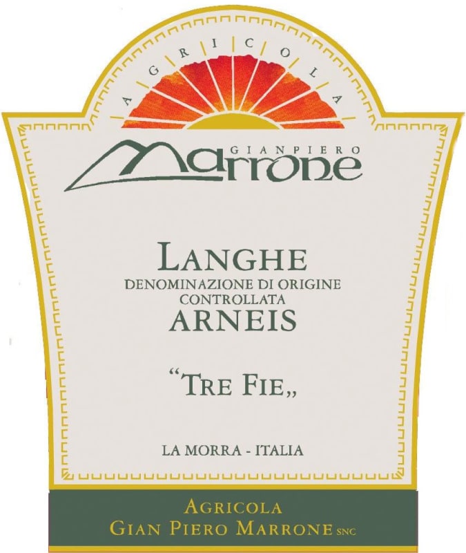 Marrone Langhe Tre Fie Arneis 2012 Front Label