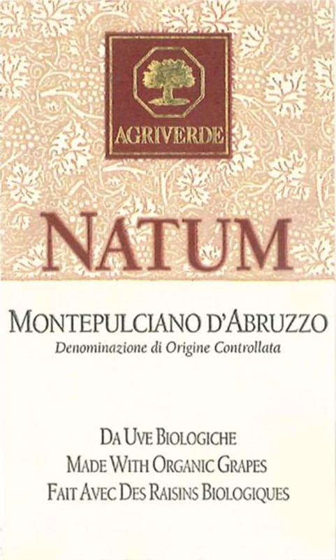 Agriverde Cantina Montepulciano d'Abruzzo Natum 2012 Front Label