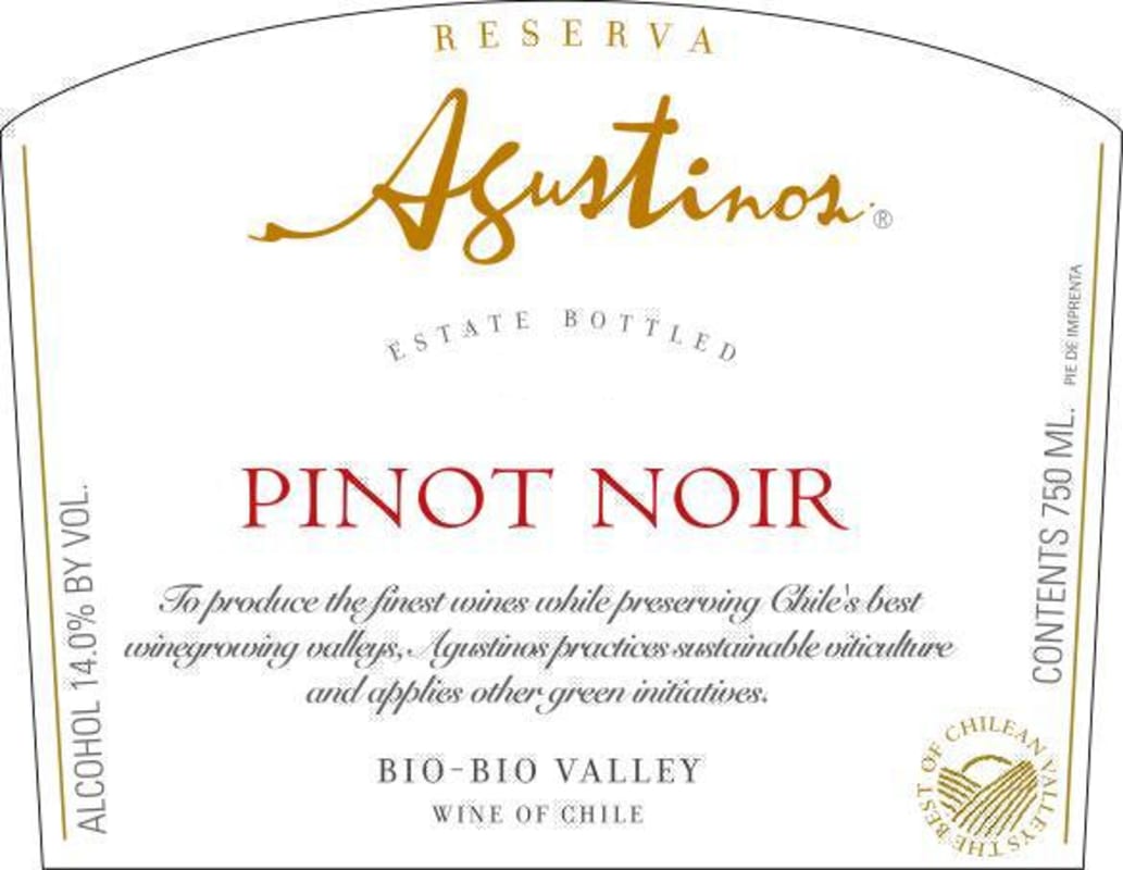 Agustinos Bio Bio Valley Pinot Noir Reserve 2014 Front Label