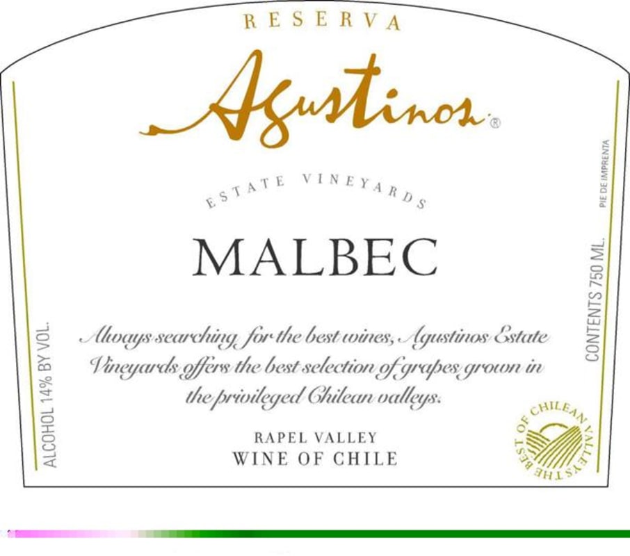 Agustinos Rapel Valley Malbec Reserva 2014 Front Label