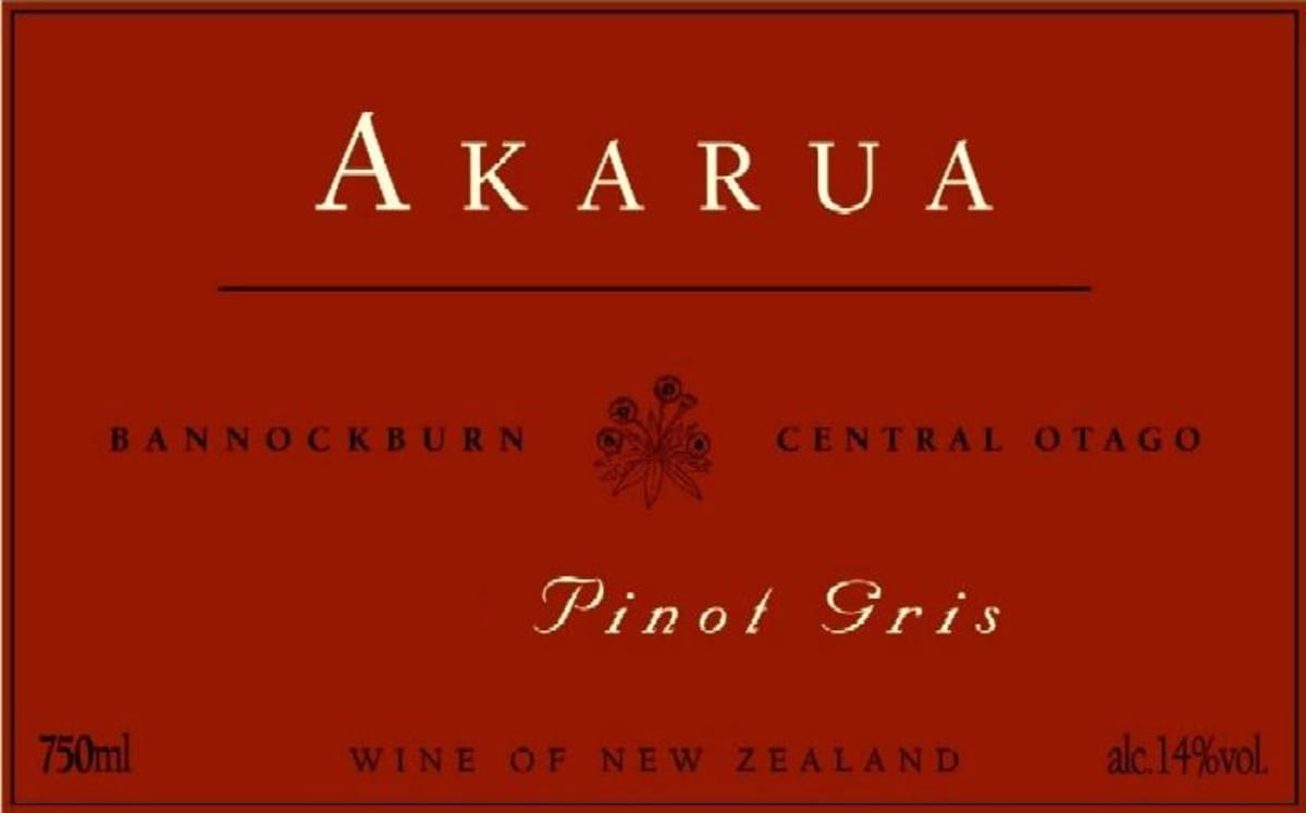 Akarua Winery Pinot Gris 2014 Front Label