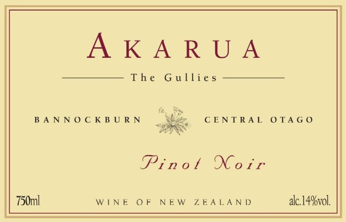 Akarua Winery Gullies Pinot Noir 2008 Front Label