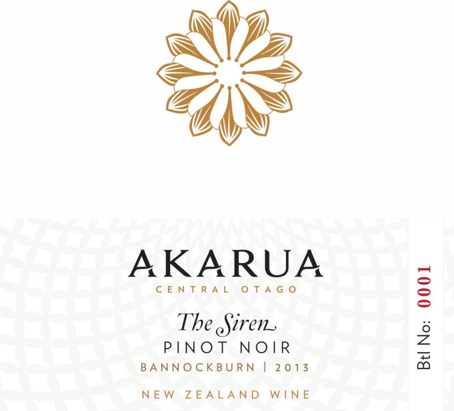 Akarua Winery The Siren Pinot Noir 2013 Front Label