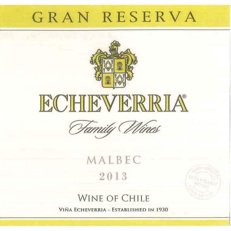 Echeverria Gran Reserva Malbec 2013 Front Label