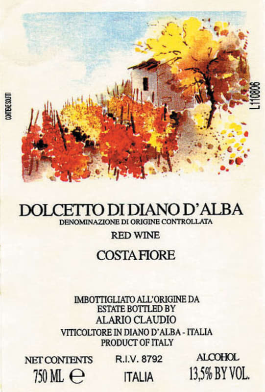 Hernder Estate Wines Dolcetto di Diano d'Alba Costa Fiore 2007 Front Label