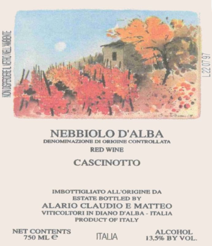 Alario Claudio Nebbiolo d'Alba Cascinotto 2005 Front Label