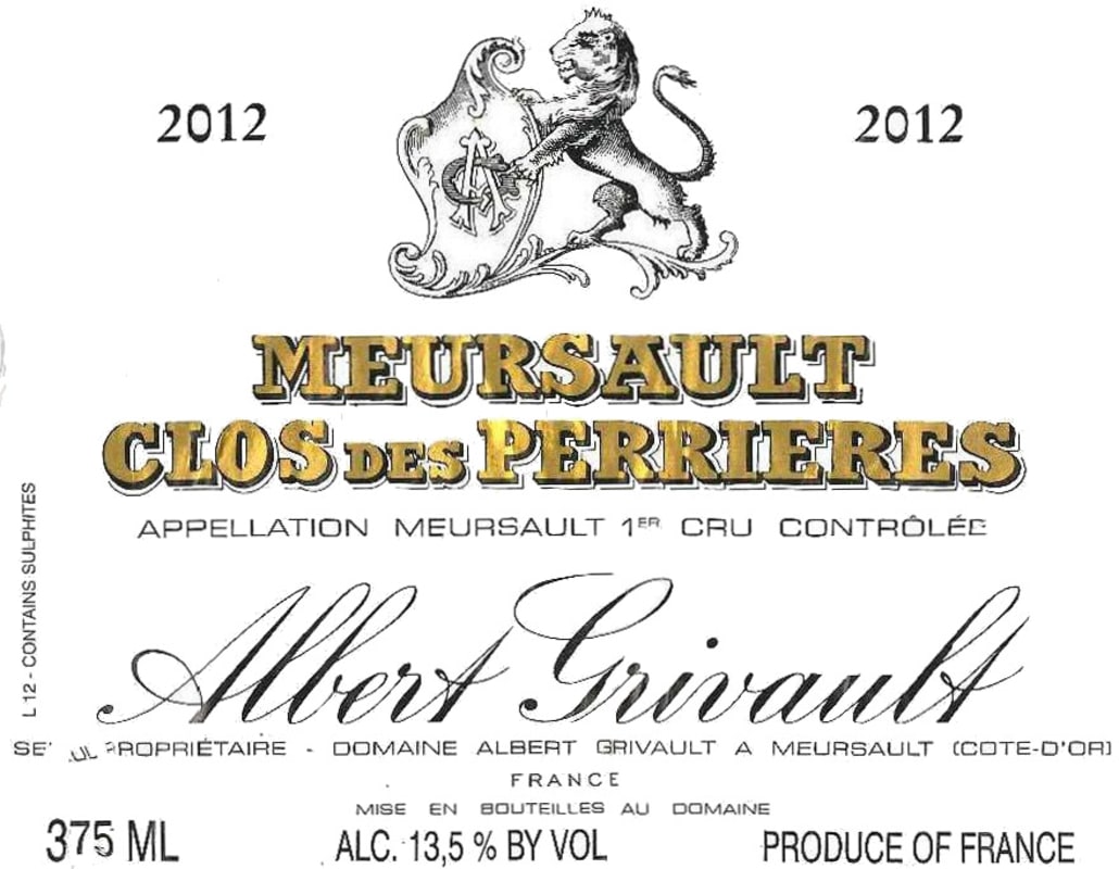 Albert Grivault Meursault Clos des Perrieres Premier Cru 2012 Front Label