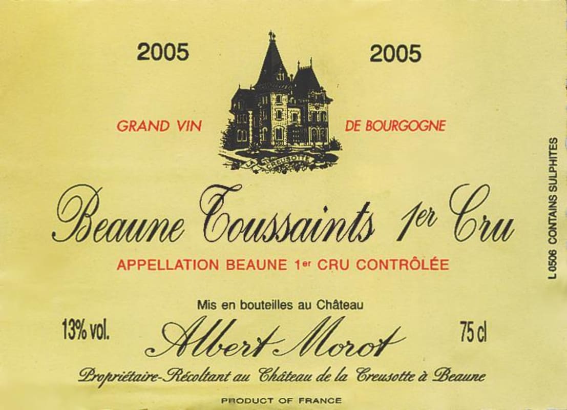 Albert Morot Beaune Toussaints Premier Cru 2005 Front Label
