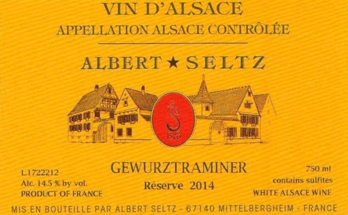 Albert Seltz Reserve Gewurztraminer 2014 Front Label