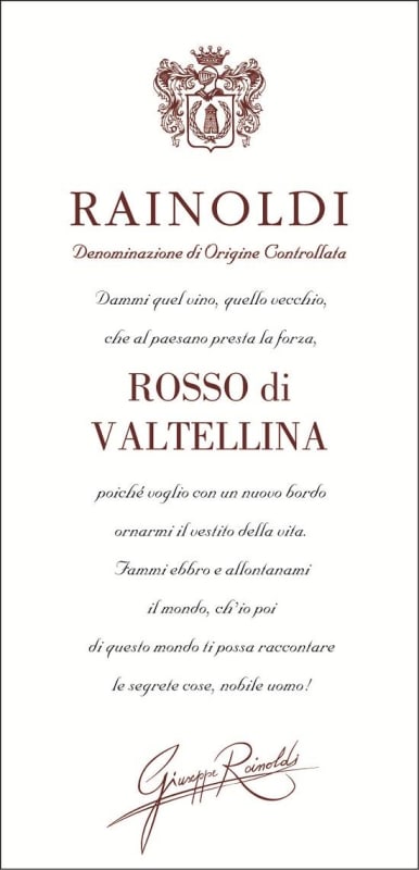 Aldo Rainoldi Rosso di Valtellina 2012 Front Label