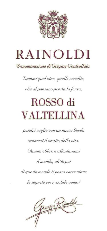 Aldo Rainoldi Rosso di Valtellina 2014 Front Label