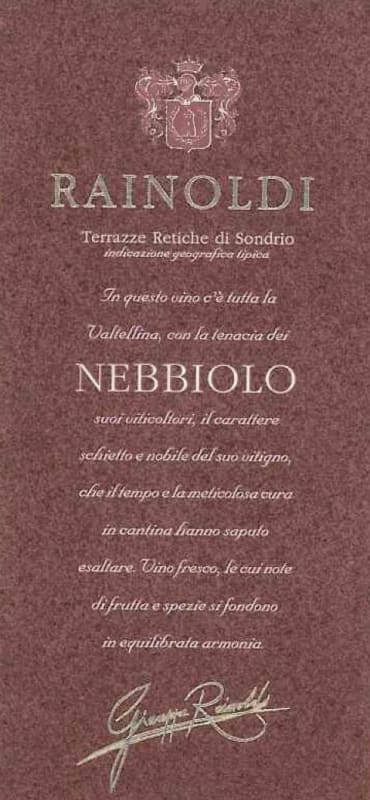 Aldo Rainoldi Terrazze Retiche di Sondrio Nebbiolo 2015 Front Label
