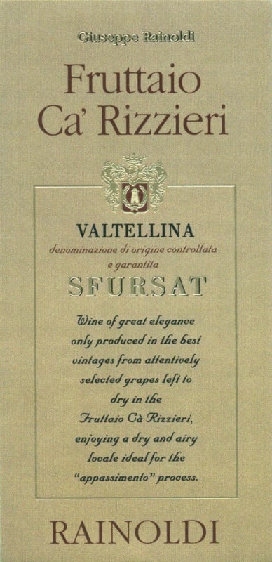 Aldo Rainoldi Sforzato di Valtellina Fruttaio Ca'Rizzieri 2006 Front Label