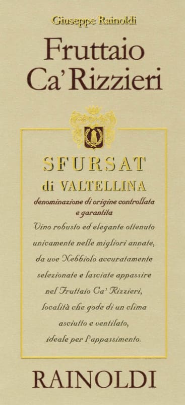 Aldo Rainoldi Sforzato di Valtellina Fruttaio Ca'Rizzieri 2007 Front Label