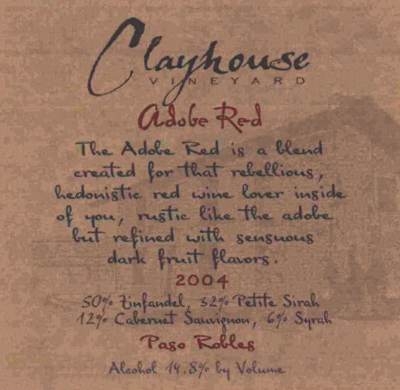 Clayhouse Adobe Red 2004 Front Label