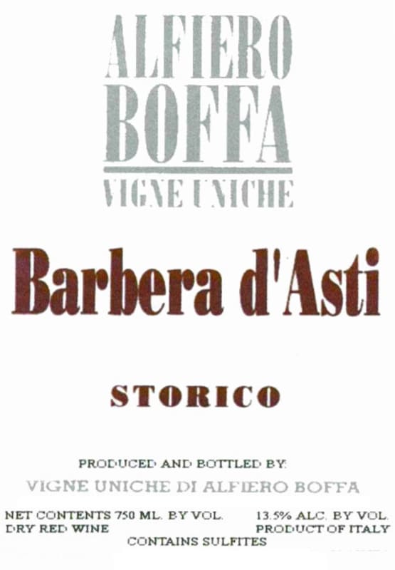 Alfiero Boffa Barbera d'Asti Vigne Uniche Storica 2010 Front Label