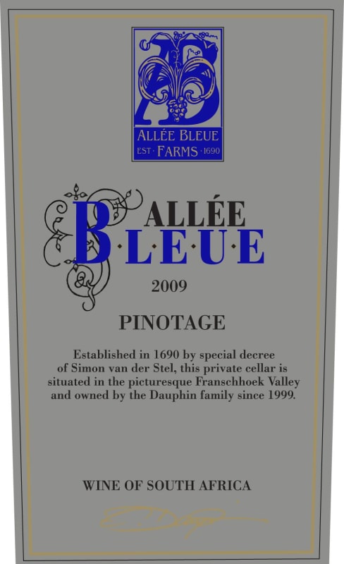 Allee Bleue Pinotage 2009 Front Label
