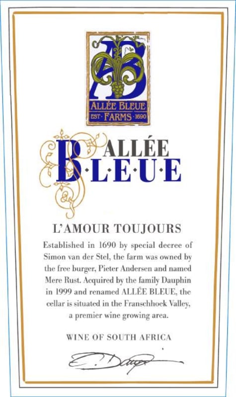 Allee Bleue L'Amour Toujours Red 2007 Front Label