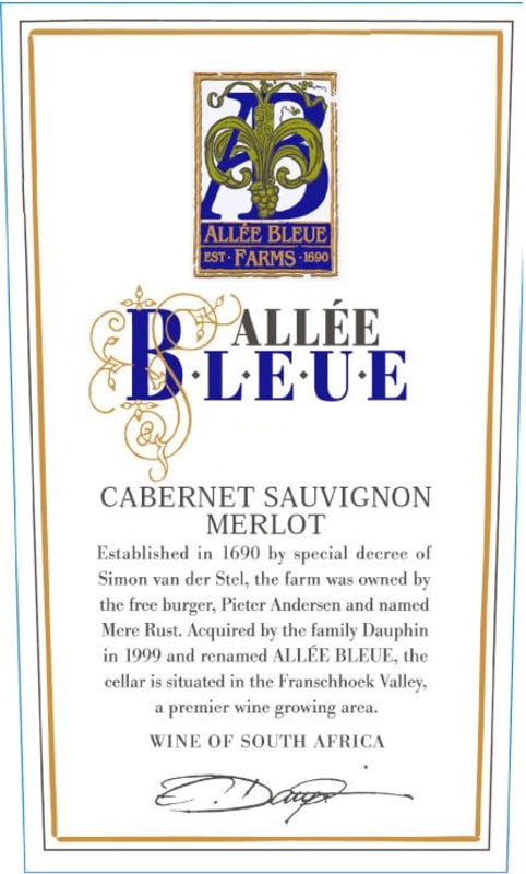 Allee Bleue Cabernet Sauvignon Merlot 2012 Front Label