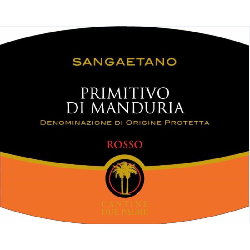Cantine Due Palme Sangaetano Primitivo di Manduria 2013 Front Label