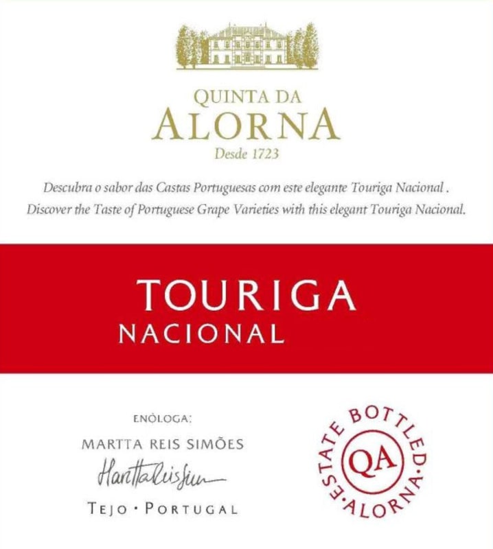 Alorna Touriga Nacional 2012 Front Label
