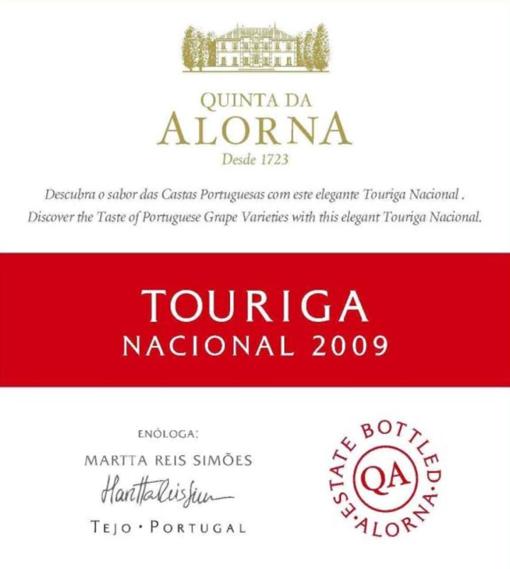Alorna Touriga Nacional 2009 Front Label