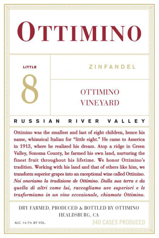 Ottimino Little 8 Ottimino Vineyard Zinfandel 2013 Front Label