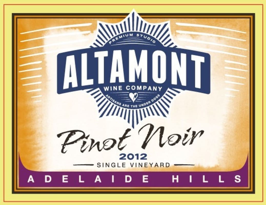 Altamont Wine Studio Single Vineyard Pinot Noir 2012 Front Label
