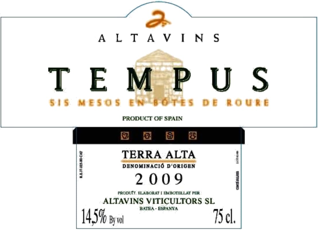 Altavins Tempus 2009 Front Label