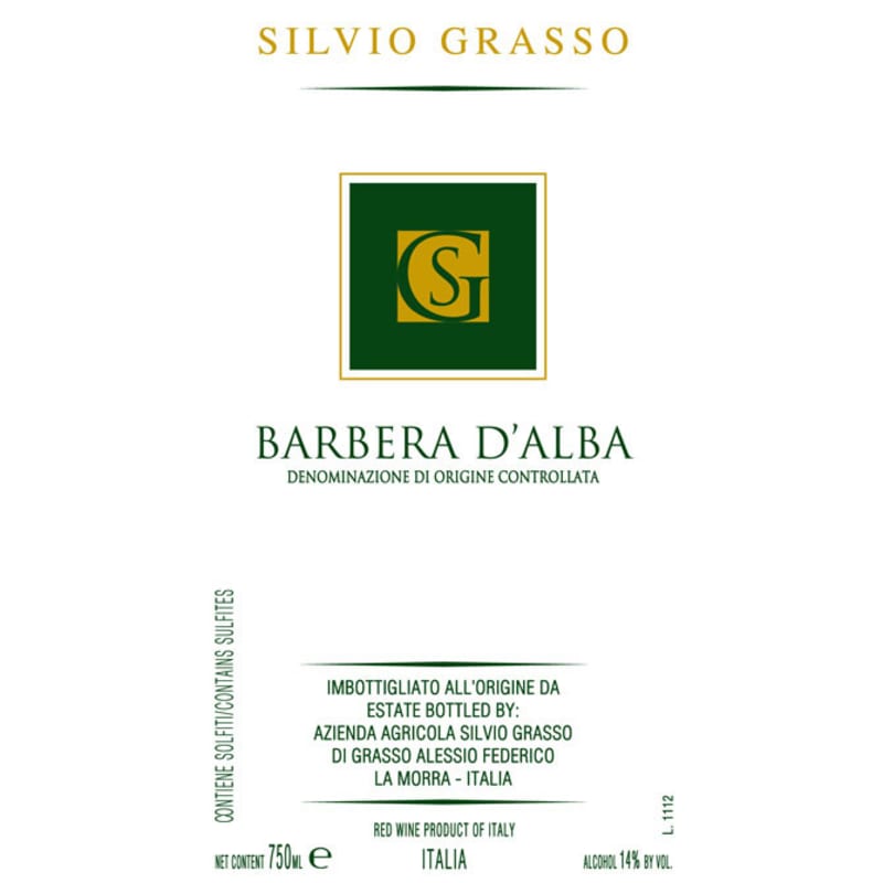 Silvio Grasso Barbera d'Alba 2014 Front Label