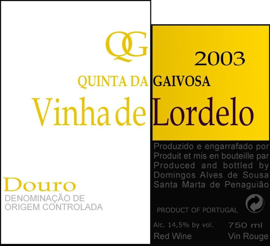 Alves de Sousa Quinta da Gaivosa Vinha do Lordelo Tinto 2003 Front Label
