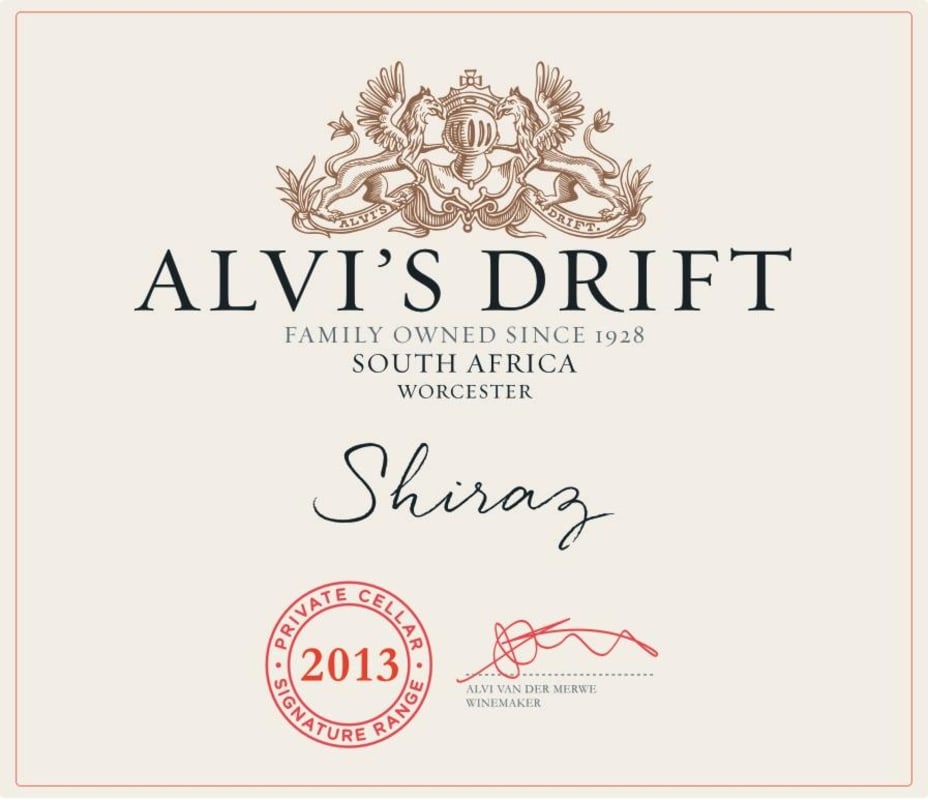 Alvi's Drift Shiraz 2013 Front Label