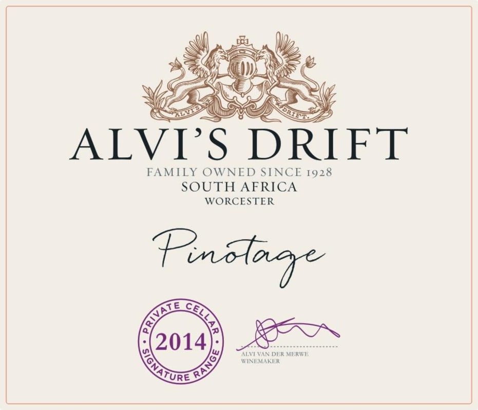 Alvi's Drift Pinotage 2014 Front Label