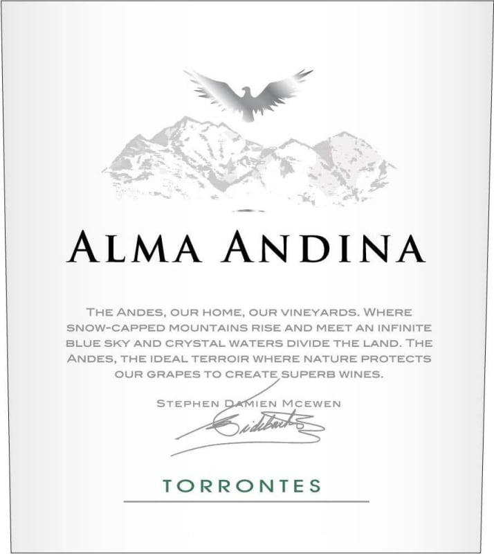 Andean Vineyards Salta Alma Andina Torrontes 2015 Front Label