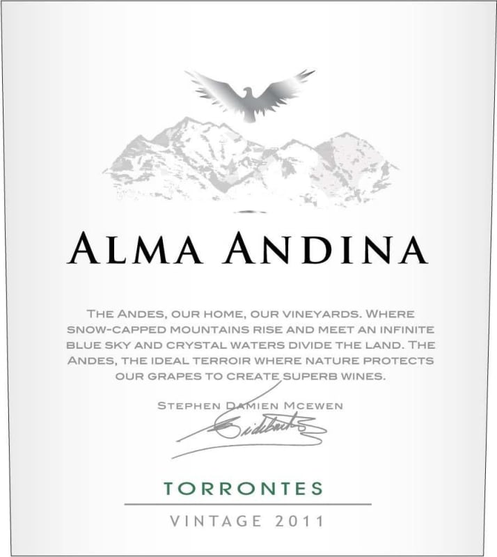 Andean Vineyards Salta Alma Andina Torrontes 2011 Front Label