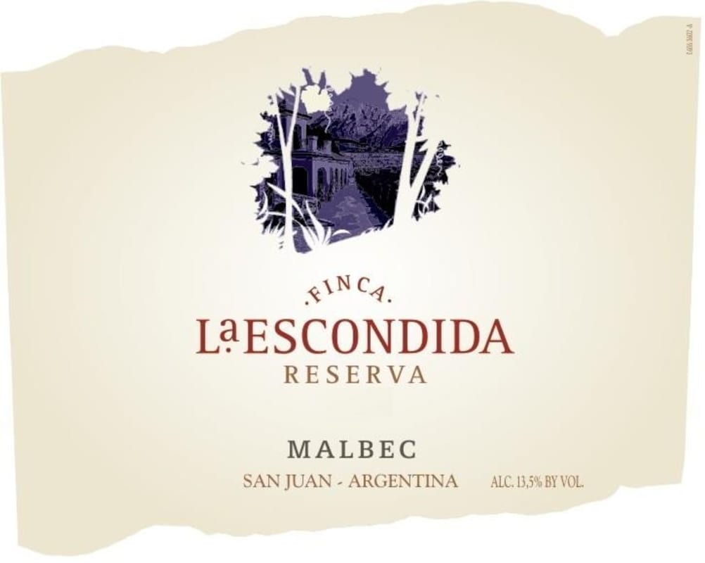 Andean Vineyards San Juan Finca la Escondida Reserva Malbec 2010 Front Label