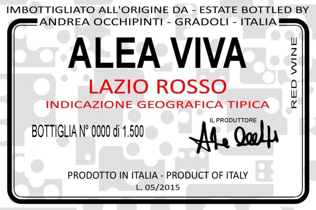 Andrea Occhipinti Lazio Rosso Alea Viva 2014 Front Label