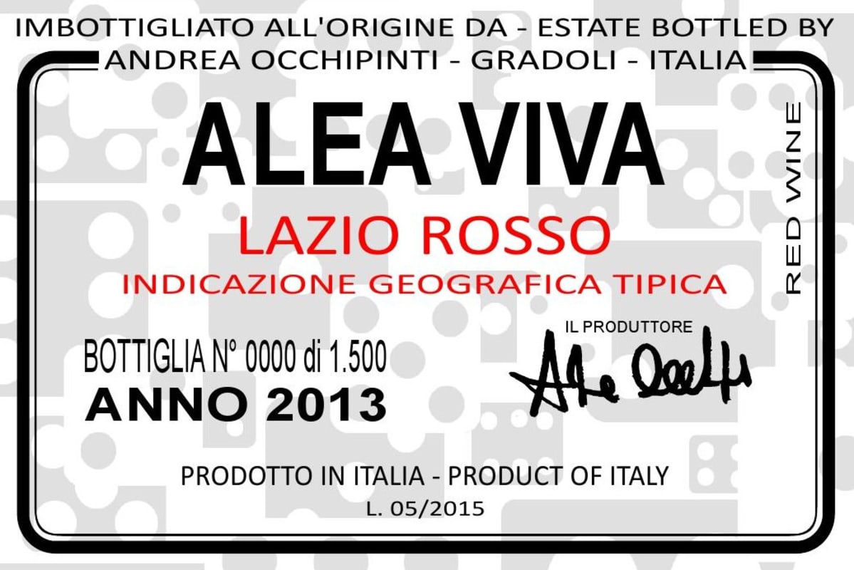 Andrea Occhipinti Lazio Rosso Alea Viva 2013 Front Label