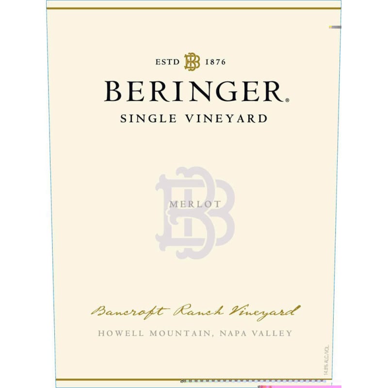 Beringer Howell Mountain Bancroft Ranch Merlot 1995 Front Label