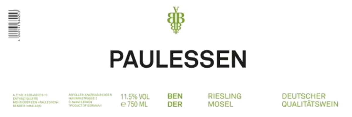 Andreas Bender Paulessen 2015 Front Label